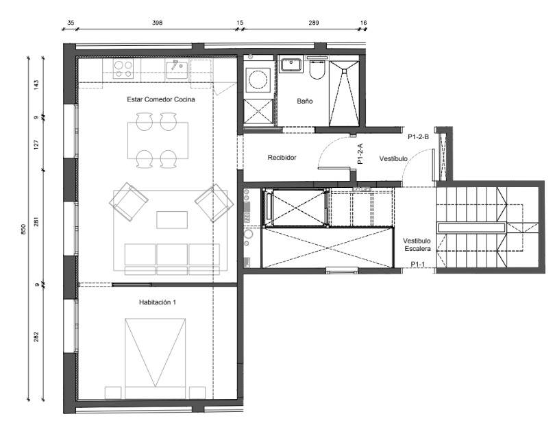 Plano orientativo del apartamento de un dormitorio junto a Plaça Molina